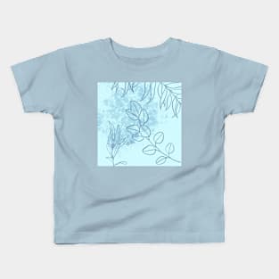 Tropical Blue Leaves Abstract Art Kids T-Shirt